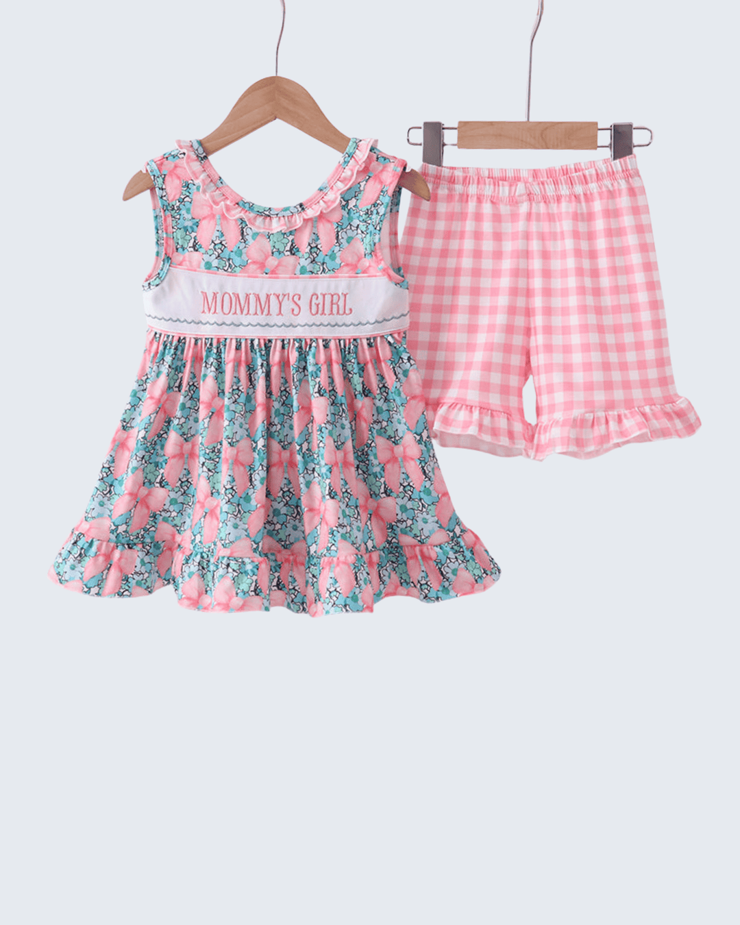 Floral Mommy's Girl Embroidered Gingham Shorts Set