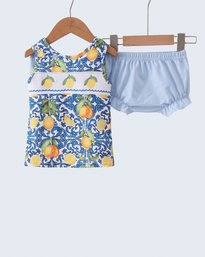 Lemon Smocked Ruffle Bloomer Set