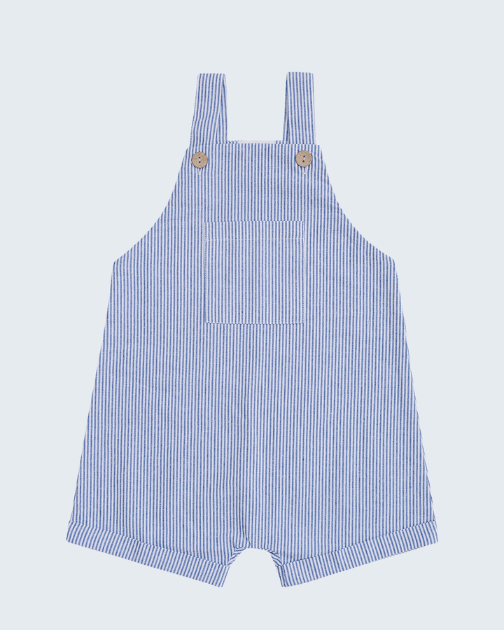 Blue Stripe Short Linen Overalls