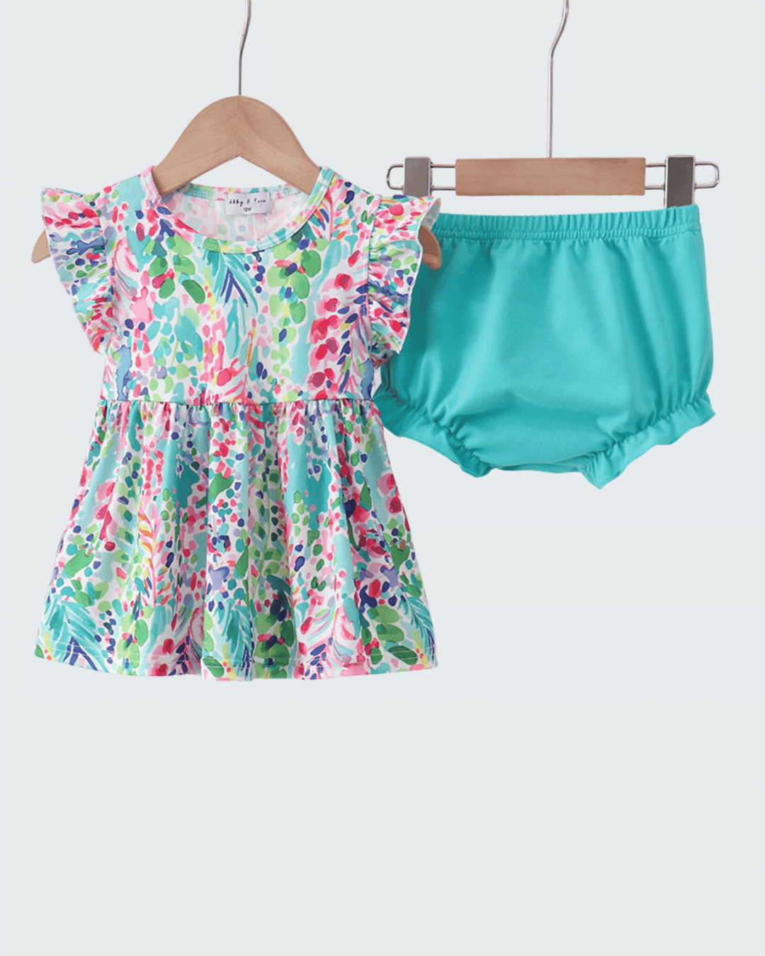 Blue Floral Ruffle Bloomer Set