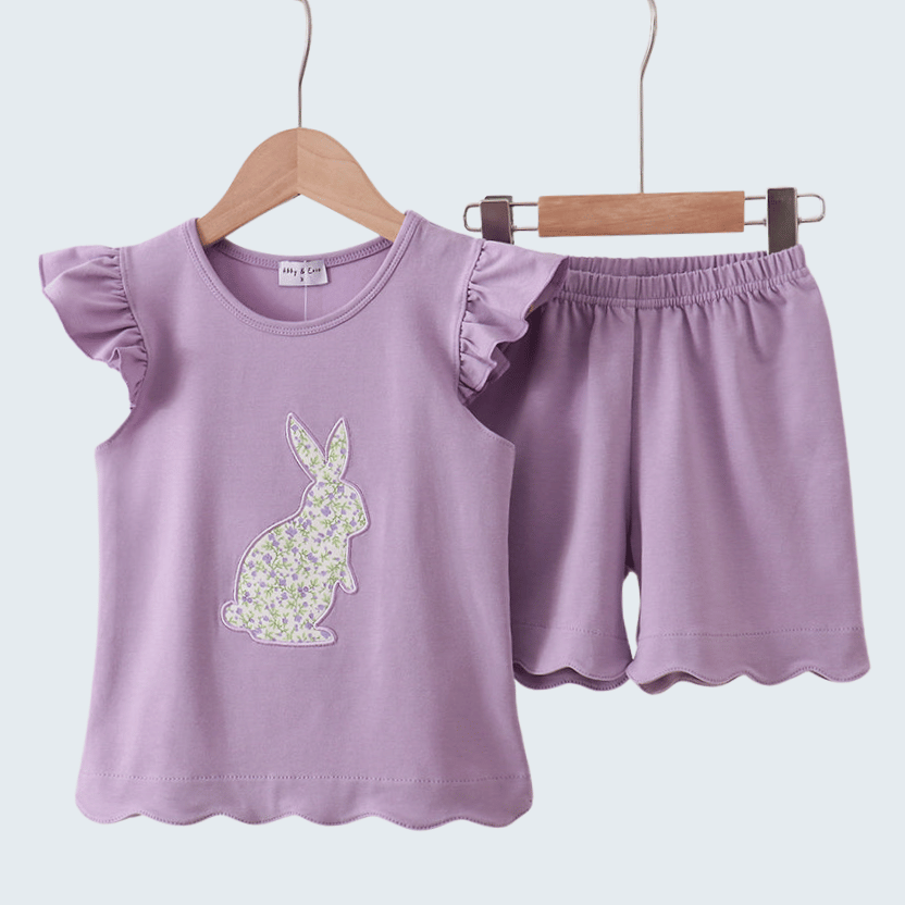 Purple Bunny Applique Ruffle Shorts Set