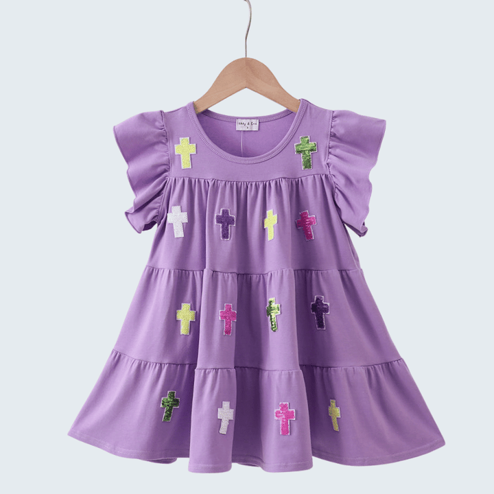 Lavender Cross Sequin Tiered Dress