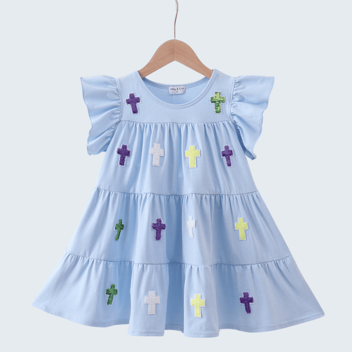 Blue Cross Sequin Tiered Dress
