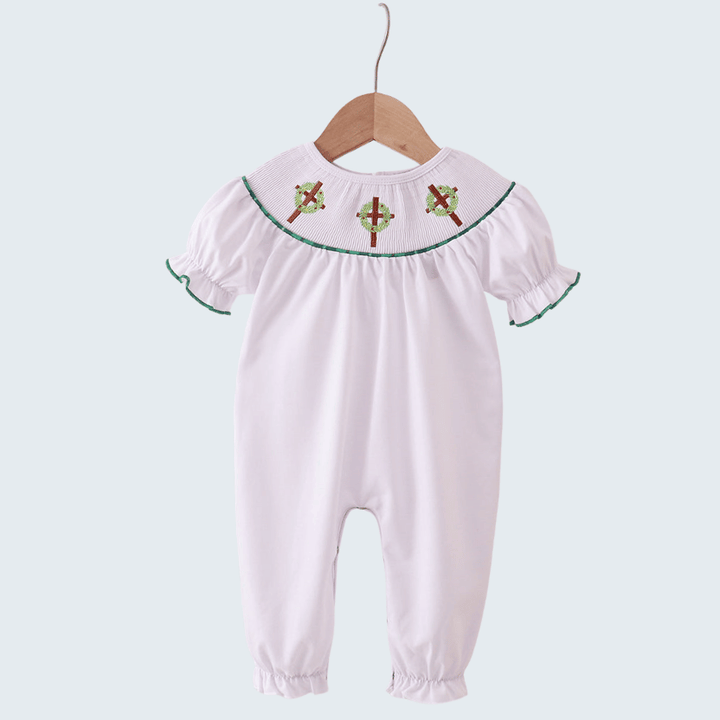 White Wreath Smocked Romper