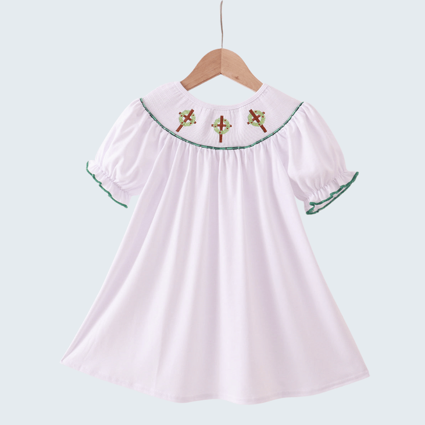 White Wreath Smocked Dress