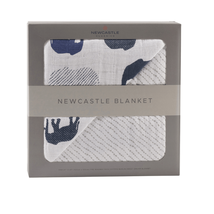 Blue Elephant Muslin Newcastle Blanket
