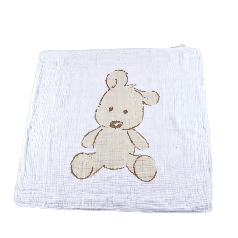 Teddy Bear and Plaid Cotton Muslin Newcastle Blanket