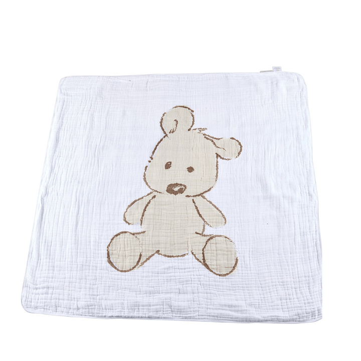 Teddy Bear and Plaid Cotton Muslin Newcastle Blanket