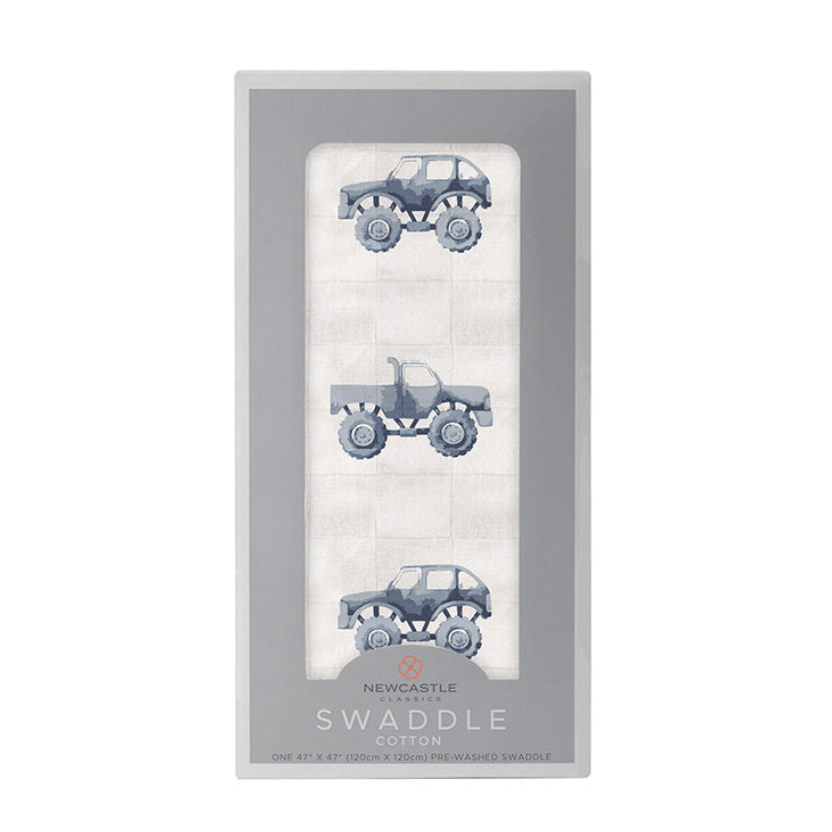 Indigo Monster Trucks Cotton Swaddle