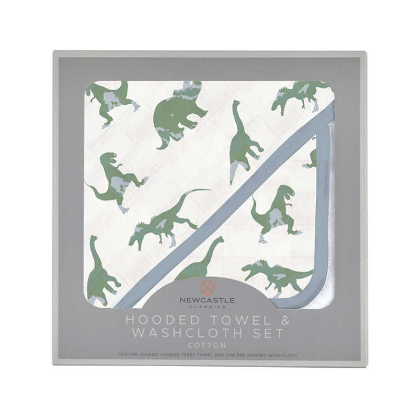 Granite Green Dinosaurs Cotton Hooded Towel and Washcloth Set