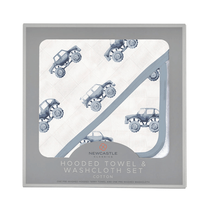 Indigo Monster Trucks Cotton Hooded Towel and Washcloth Set