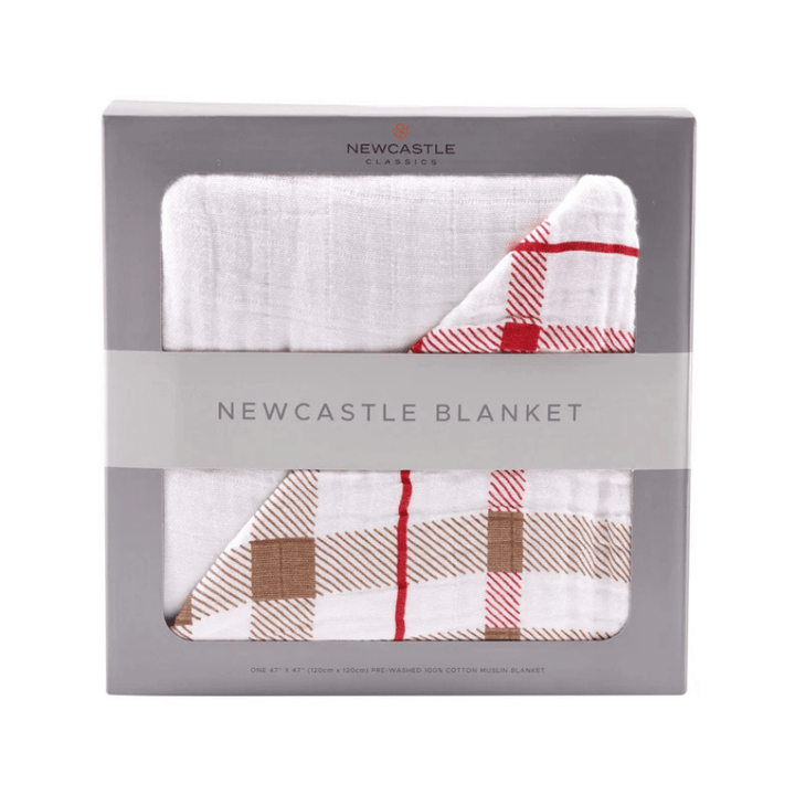 Teddy Bear and Plaid Cotton Muslin Newcastle Blanket