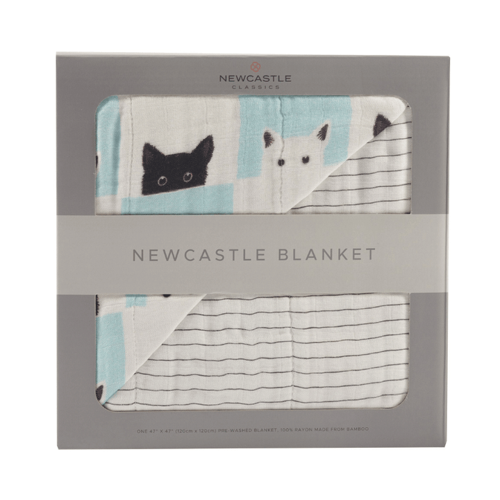 Peek-A-Boo Cats and Pencil Stripe Bamboo Muslin Newcastle Blanket