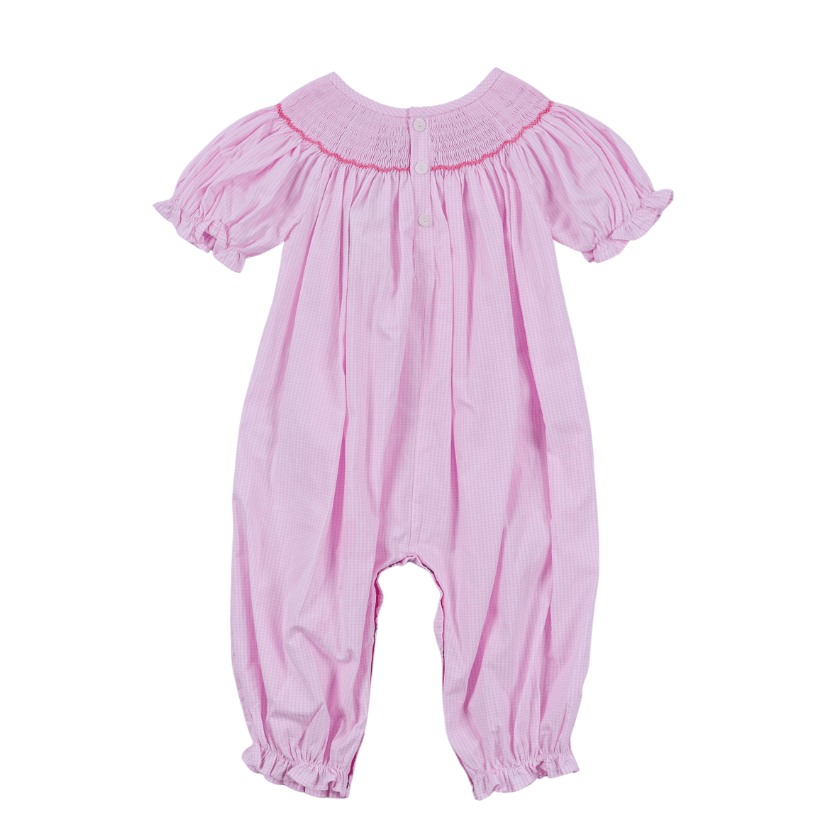 Pink Christmas Tree Hand Smocked Ruffle Romper