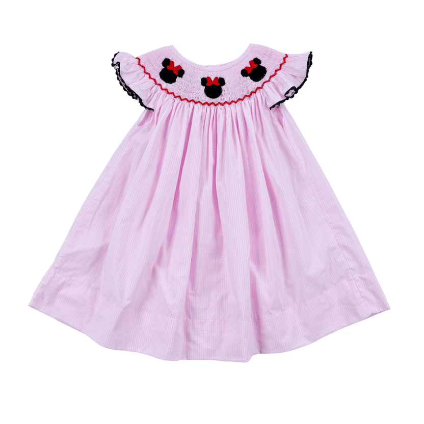 Pink Hand Smocked Plaid Ruffle Dress