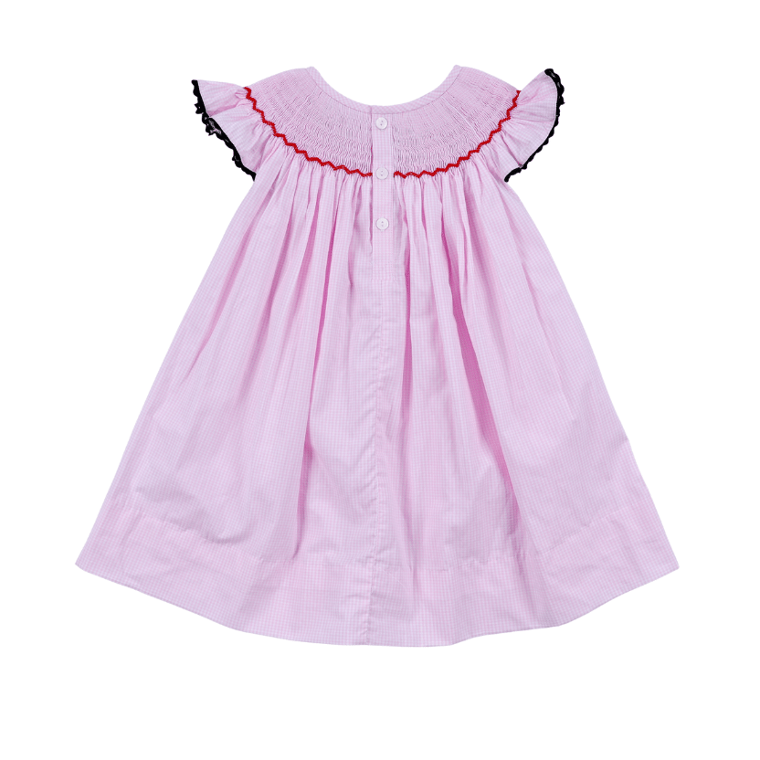 Pink Hand Smocked Plaid Ruffle Dress