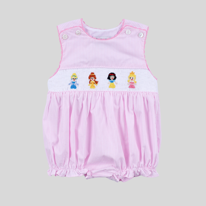 Pink Princess Hand Smocked Plaid Bubble