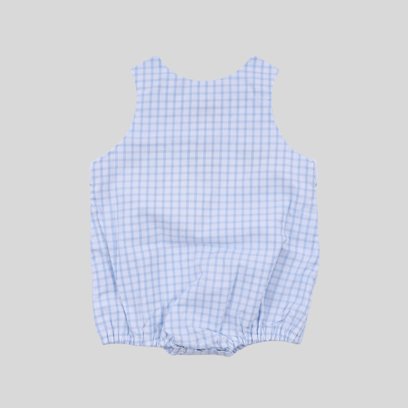 Blue Hand Smocked Gingham Bubble
