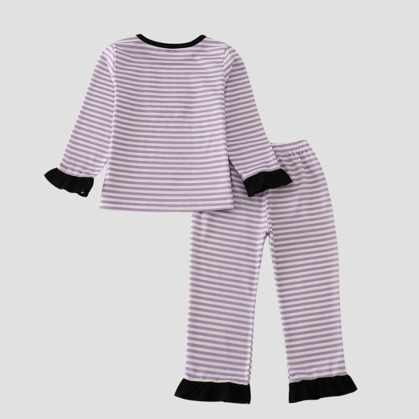 Purple Striped Spider Embroidered Pants Set
