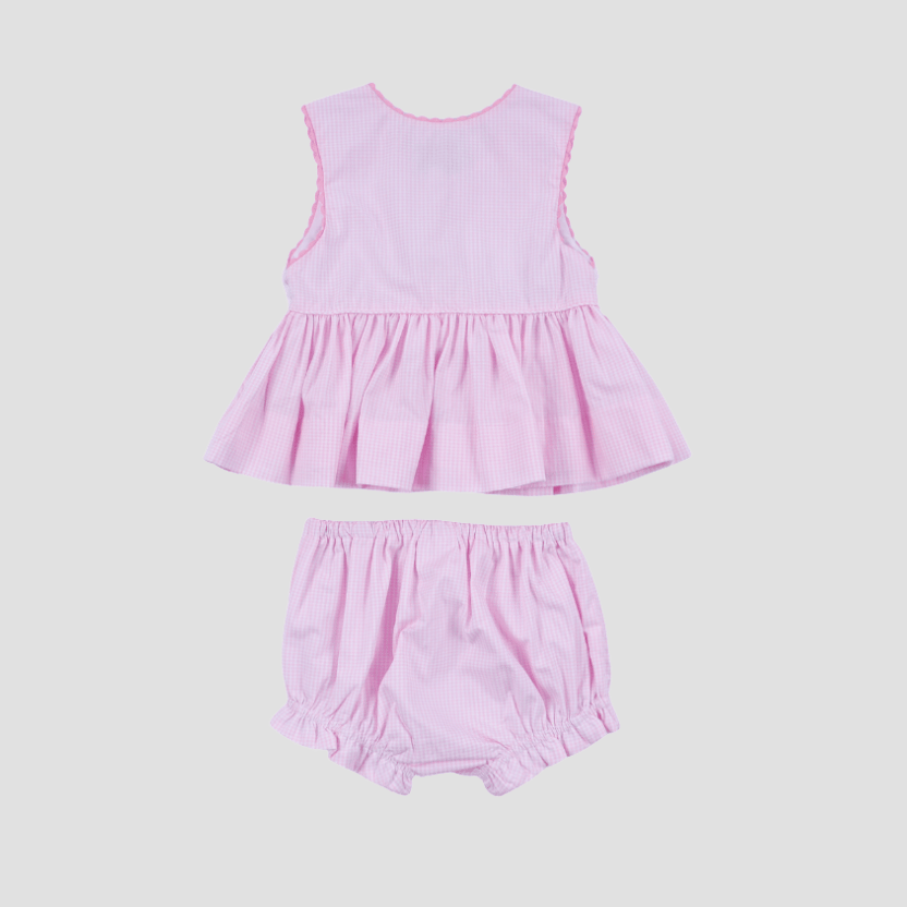 Pink Princess Hand Smocked Plaid Bloomer Set