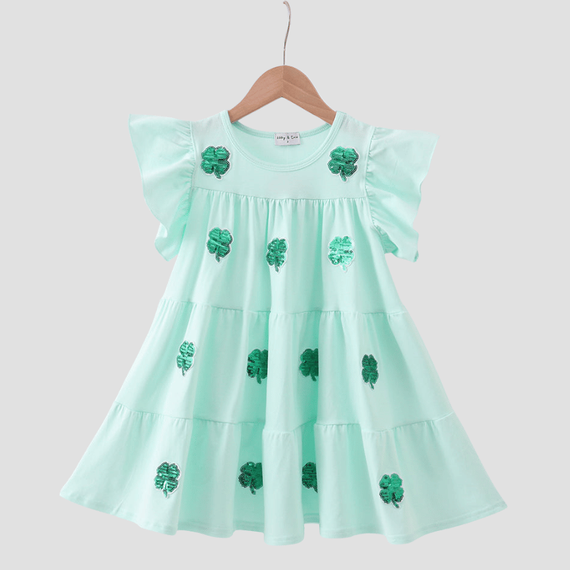 Mint Clover Sequin Ruffle Tiered Dress