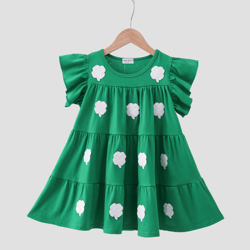 Green Clover Sequin Ruffle Tiered Dress