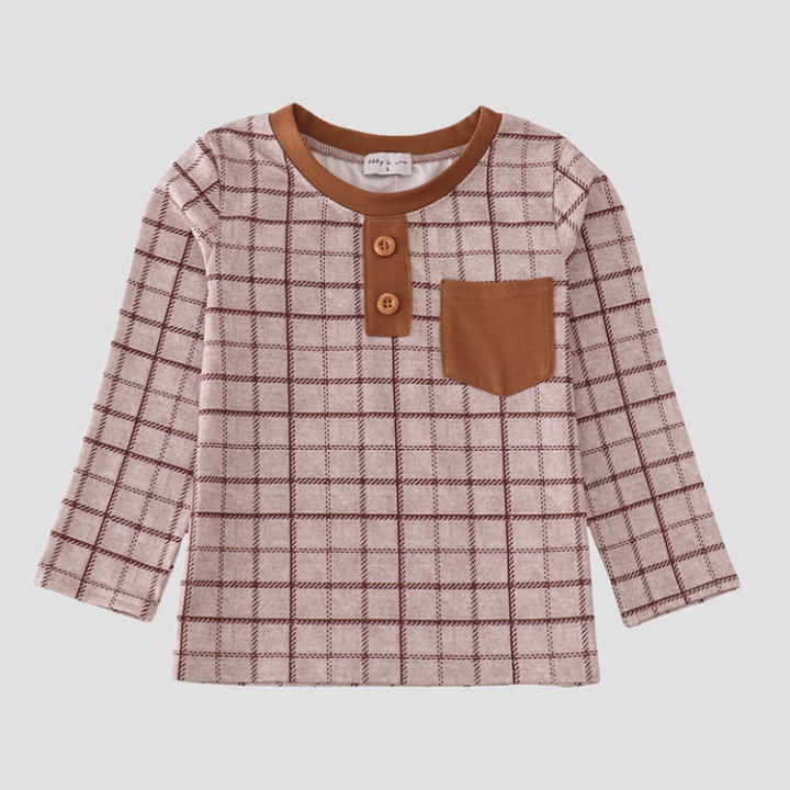 Brown Plaid Long Sleeve Top