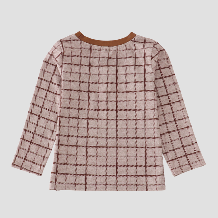 Brown Plaid Long Sleeve Top