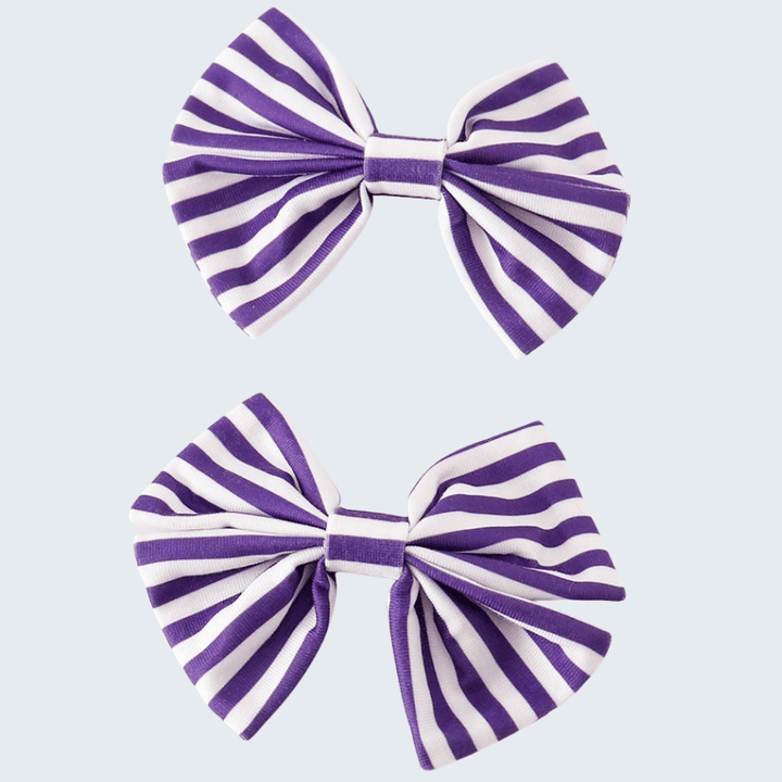 Purple Stripe Piggie Hair Bows