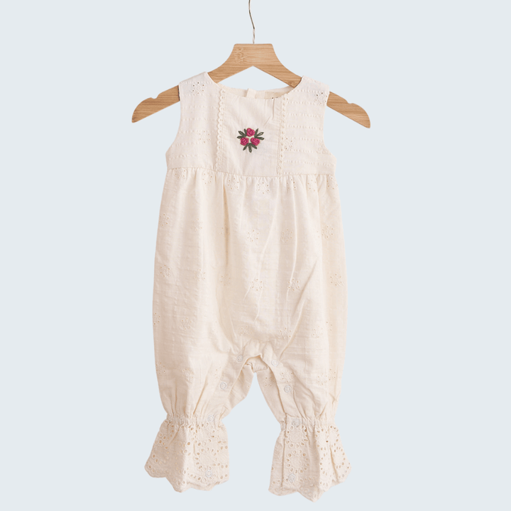 White Hand Embroidered Floral Lace Jumpsuit