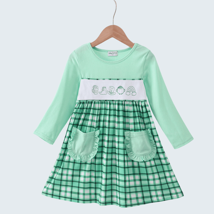 Green Parade Embroidered Gingham Dress