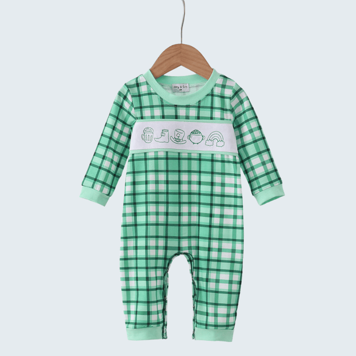 Green Parade Embroidered Gingham Romper