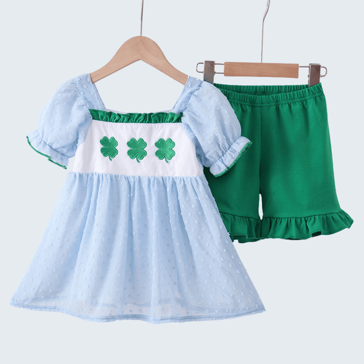 Clover Embroidered Swiss Dot Shorts Set