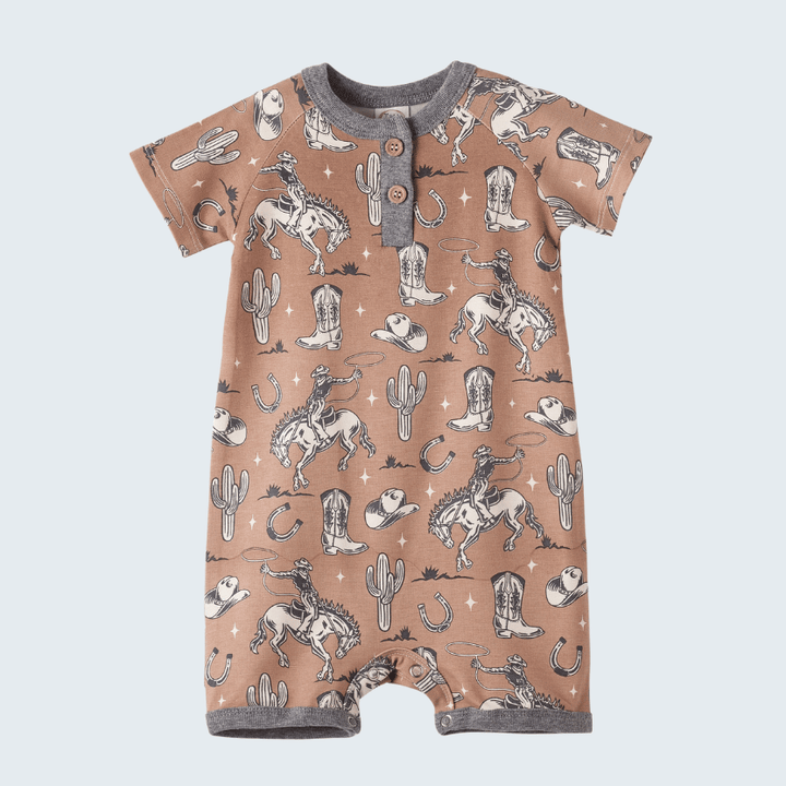 Brown Western Bamboo Shorty Romper