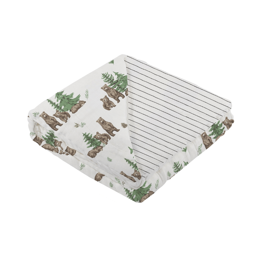 Bear &amp; Pencil Stripe Bamboo Blanket