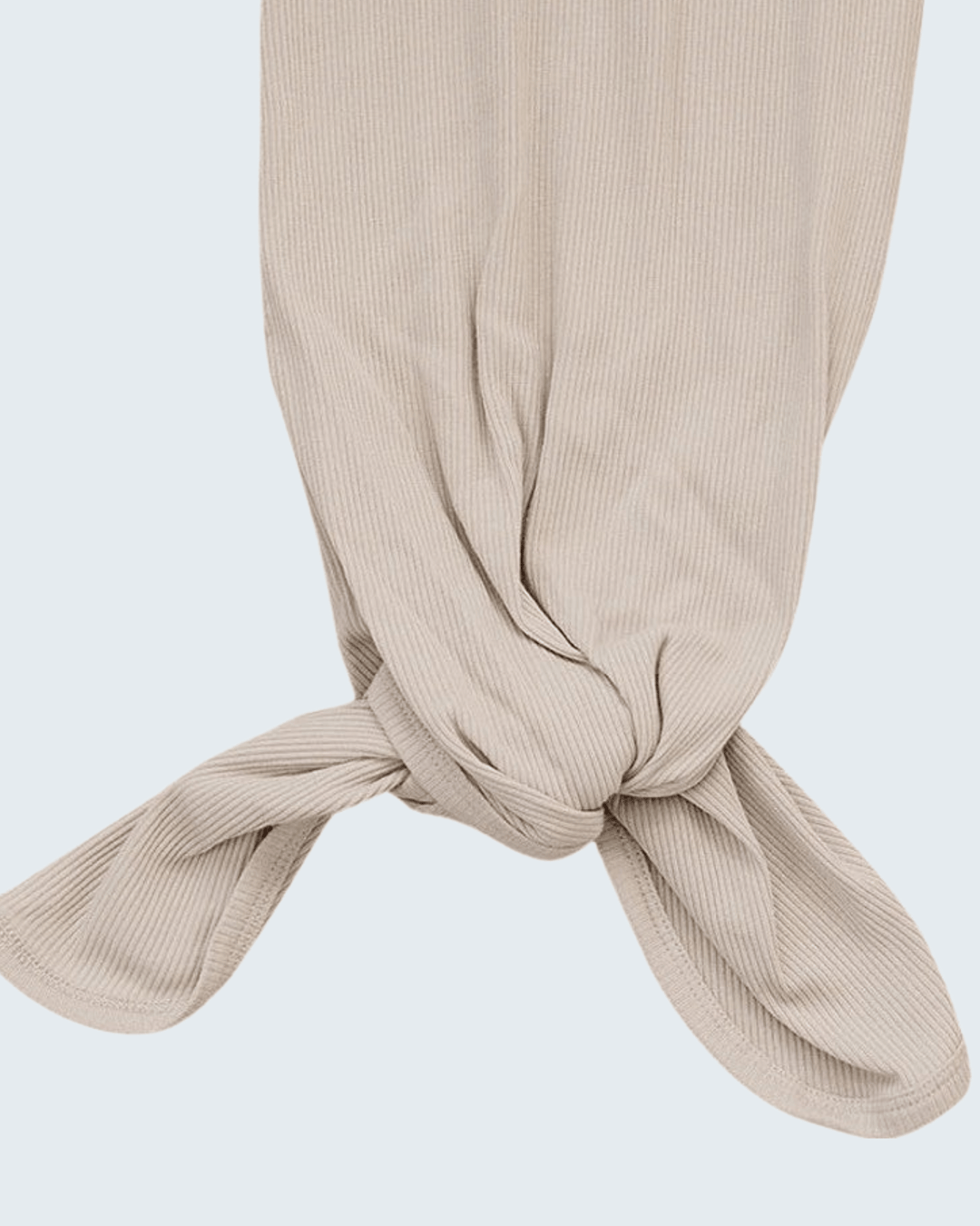Beige ribbed cotton footed knot gown with twisted front tie detail
