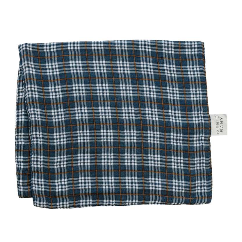 Navy Plaid Muslin Burp Cloth