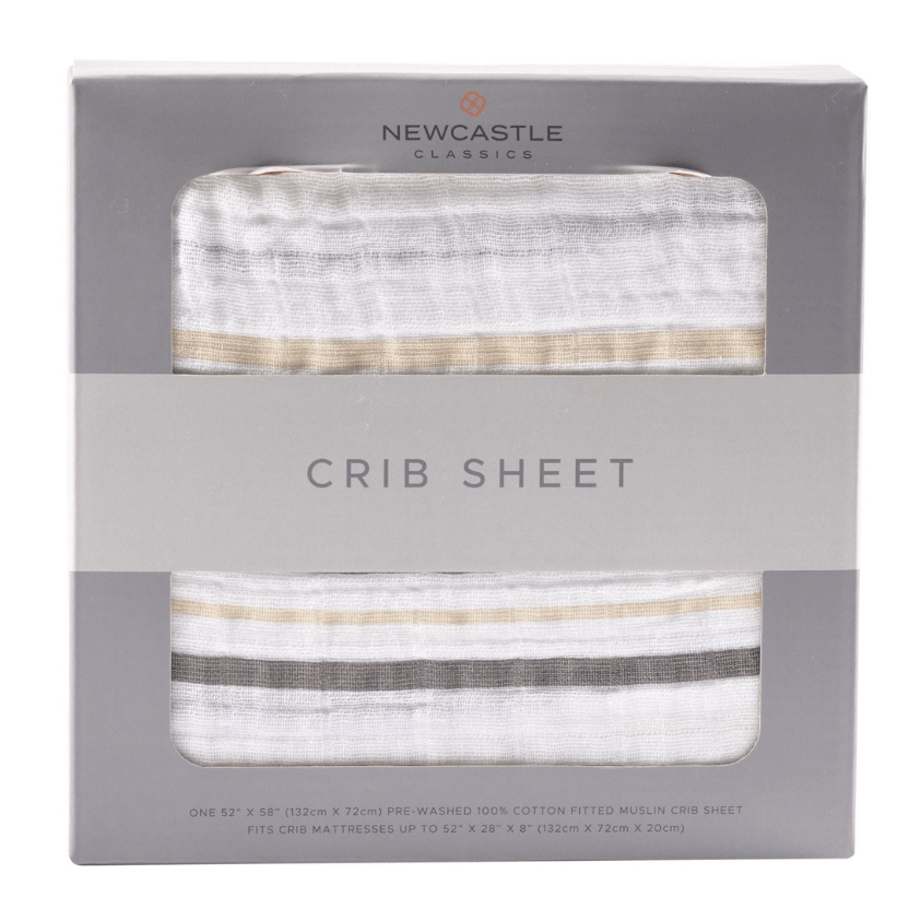 Grey Stripe Cotton Muslin Crib Sheet