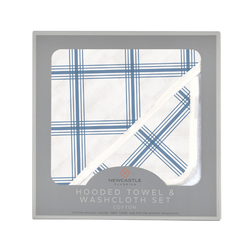Blue Buffalo Check Plaid Hooded Towel and Washcloth Set