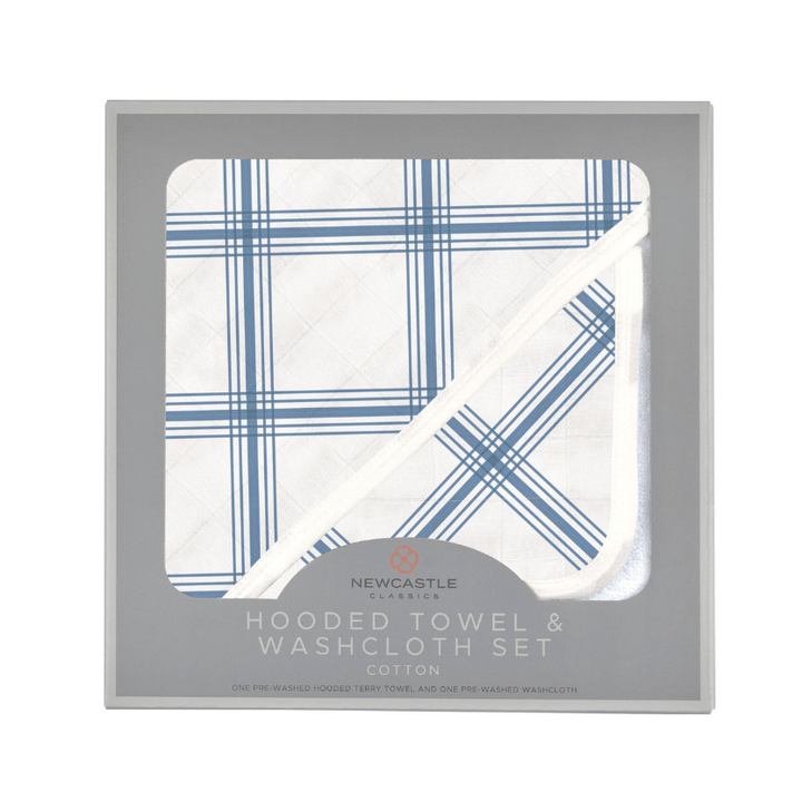 Blue Buffalo Check Plaid Hooded Towel and Washcloth Set