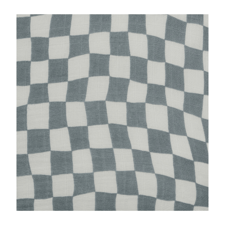 Dusty Blue Wavy Checkered Muslin Crib Sheet