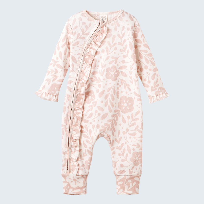 Pink Floral Cotton Zipper Romper