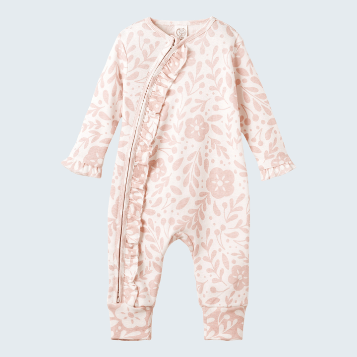 Pink Floral Cotton Zipper Romper