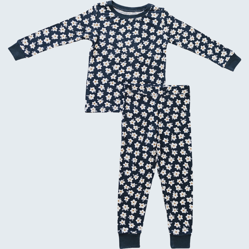 Navy Daisy Ribbed Bamboo Pajamas Set