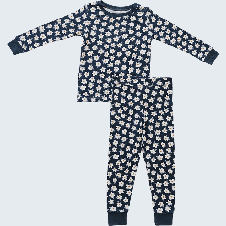 Navy Daisy Ribbed Bamboo Pajamas Set