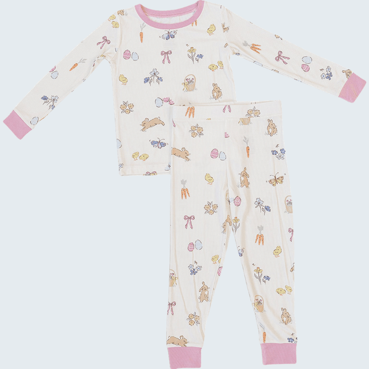 Pink Bunny Ribbed Bamboo Pajamas Set