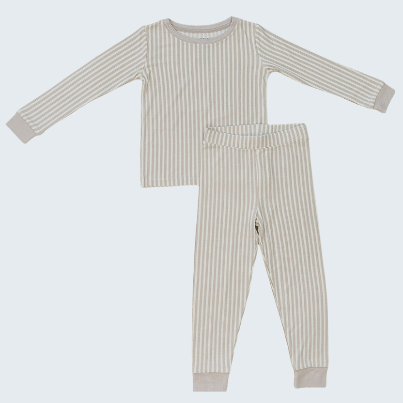 Taupe Stripe Ribbed Bamboo Pajamas Set