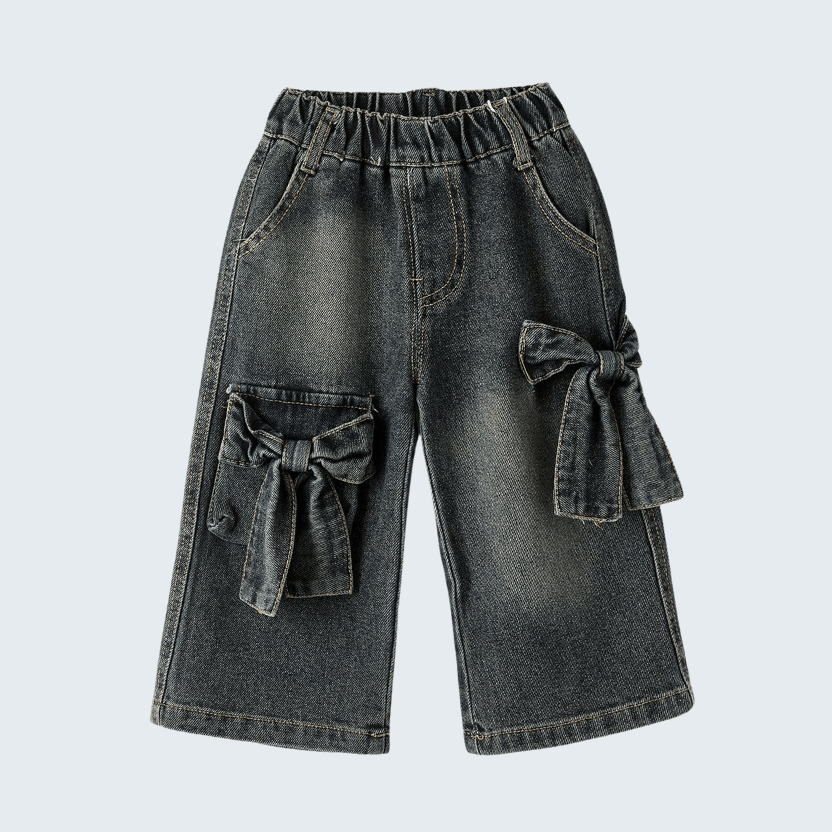 Girls Bow Stretch Wide Leg Jeans