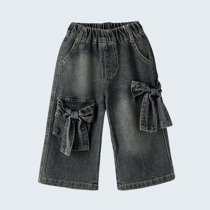 Girls Bow Stretch Wide Leg Jeans