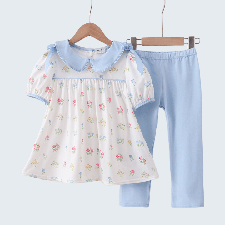 Blue Floral Bow Pants Set